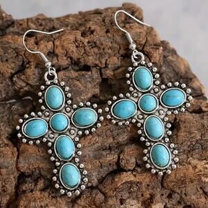 Turquoise Cross Earrings Victorian Western Women's Valentine's Birthday Gift NEW